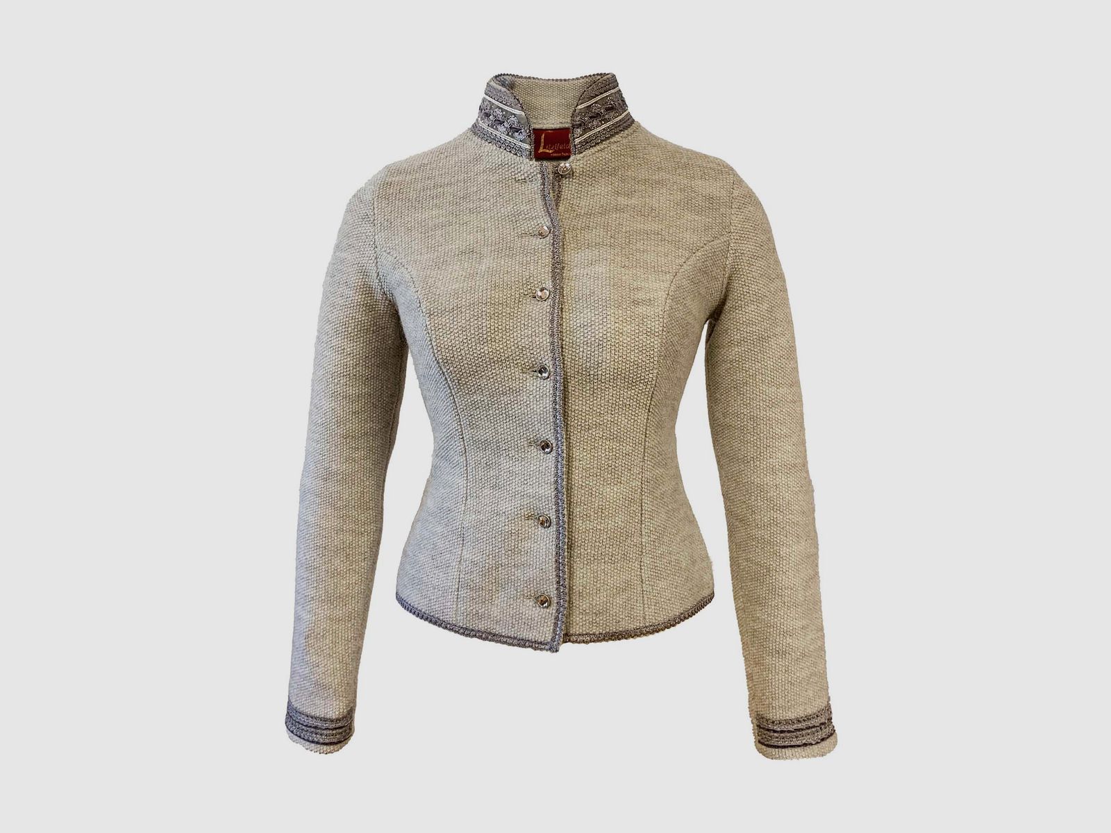 Litzlfelder Strickjacke mit edlem Kragen in silber