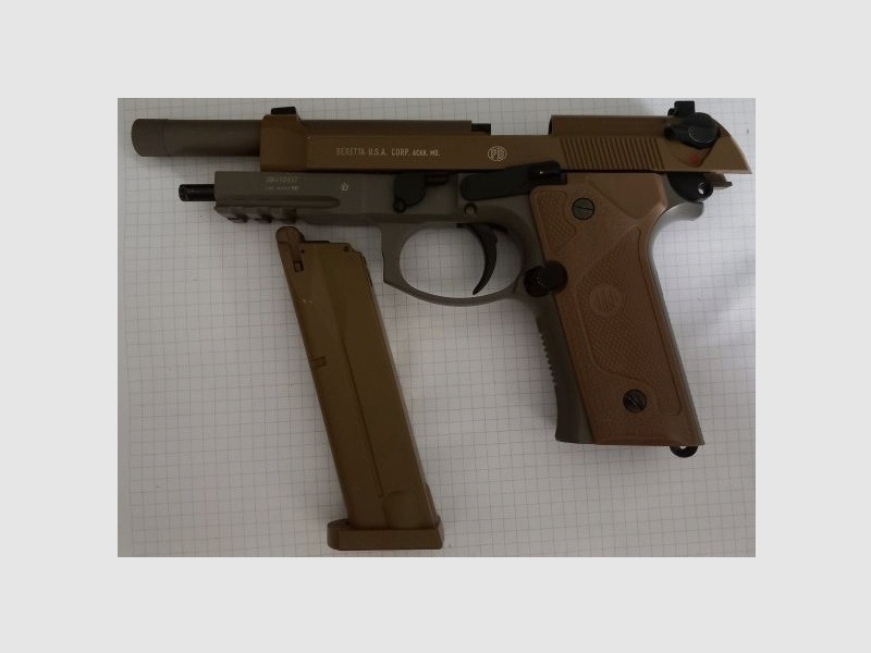 Komplettset Beretta M9 A3 FDE Softair-Co2-Pistole Kaliber 6 mm BB Blowback