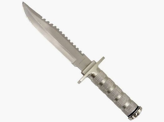 Survivalmesser silber mit Schleifstein und Zubehör