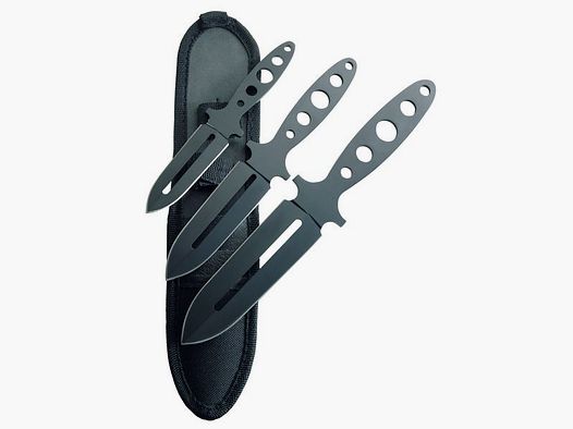 Wurfmesser-Set, 3-teilig, schwarze Klingen Nylonscheide
