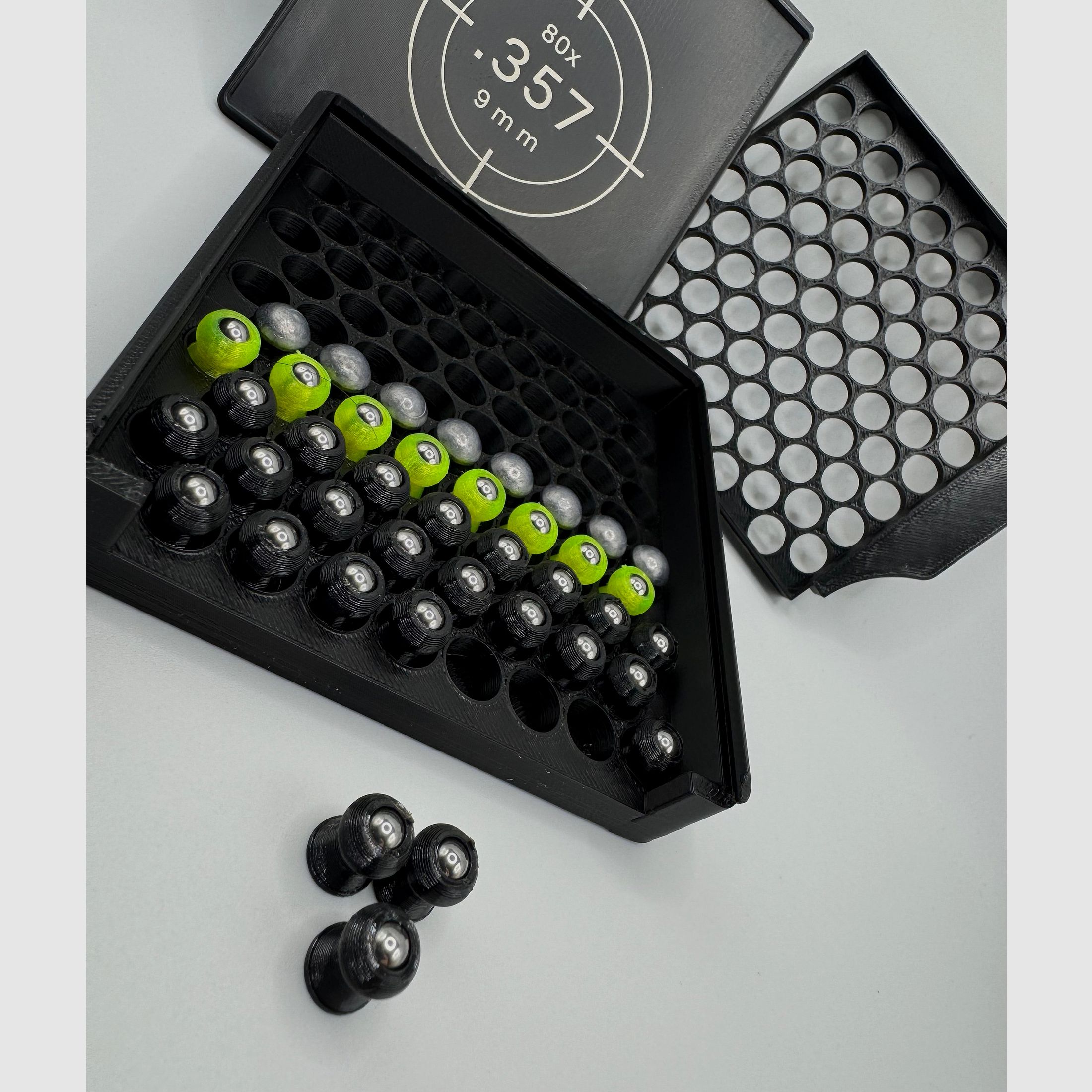 Diabolo-Box für 80x .357 / 9 mm – Praktisch, stapelbar, wiederverwendbar. Matchbox