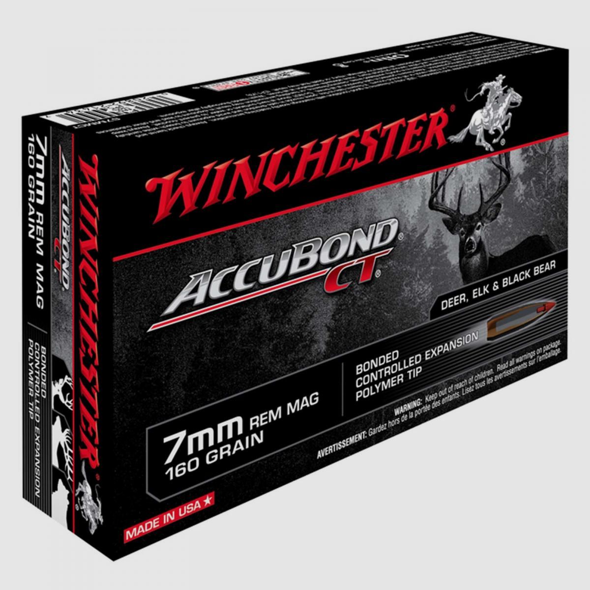 Winchester Accubond CT 7mm Rem. Mag. 160GR Bonded Controlled Expansion Polymer Tip 20 cartucce