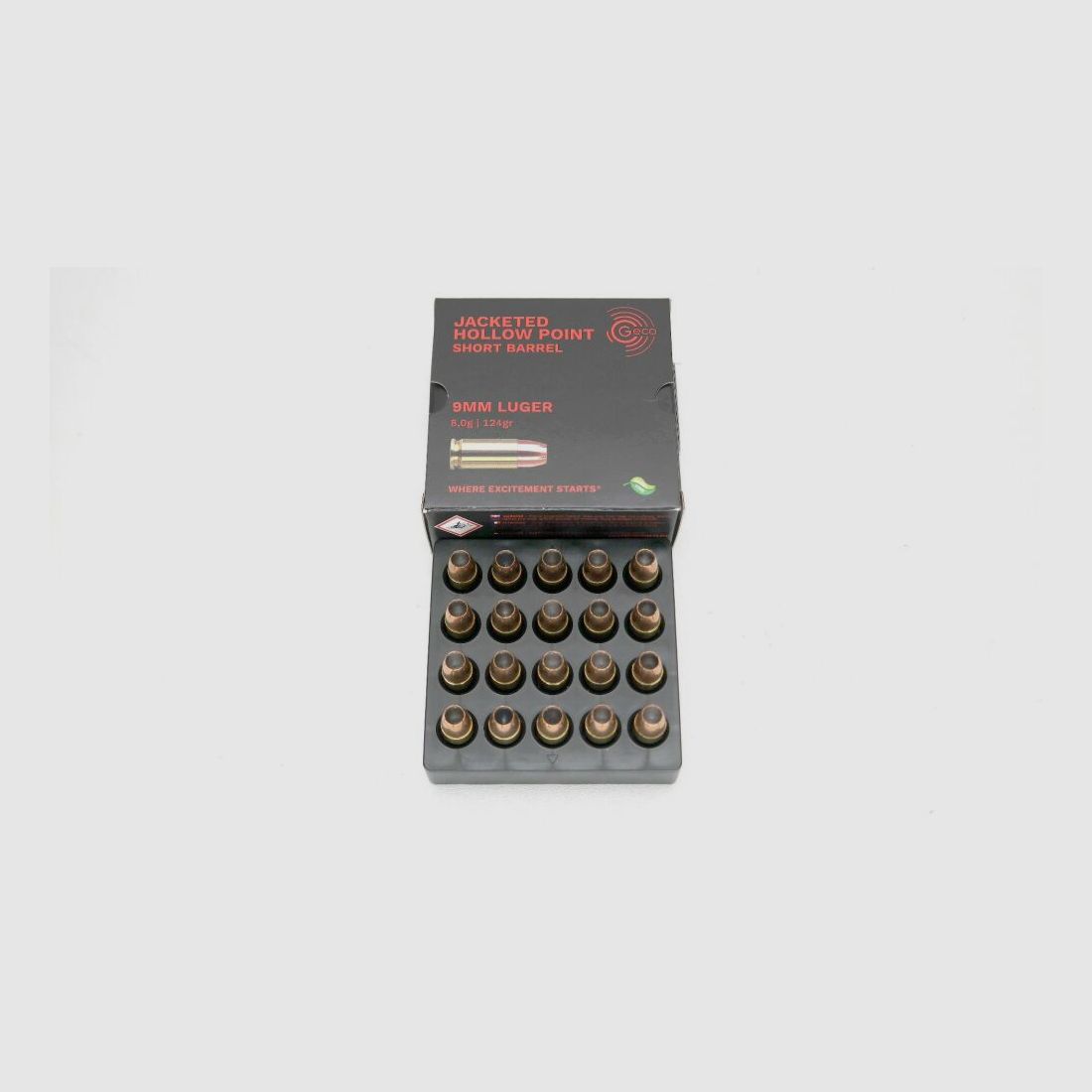 Geco 124gr. 8 grammes ogive creuse courte défense personnelle tir d'achèvement 9x19mm 9 Para