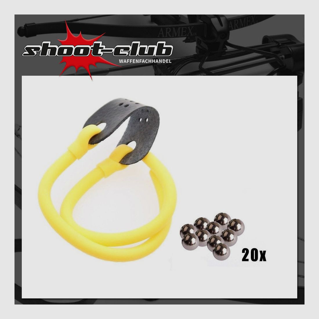 Ersatzgummi für Schleudern / Katapult, gelb + 20 Stahlkugeln Ø 8mm