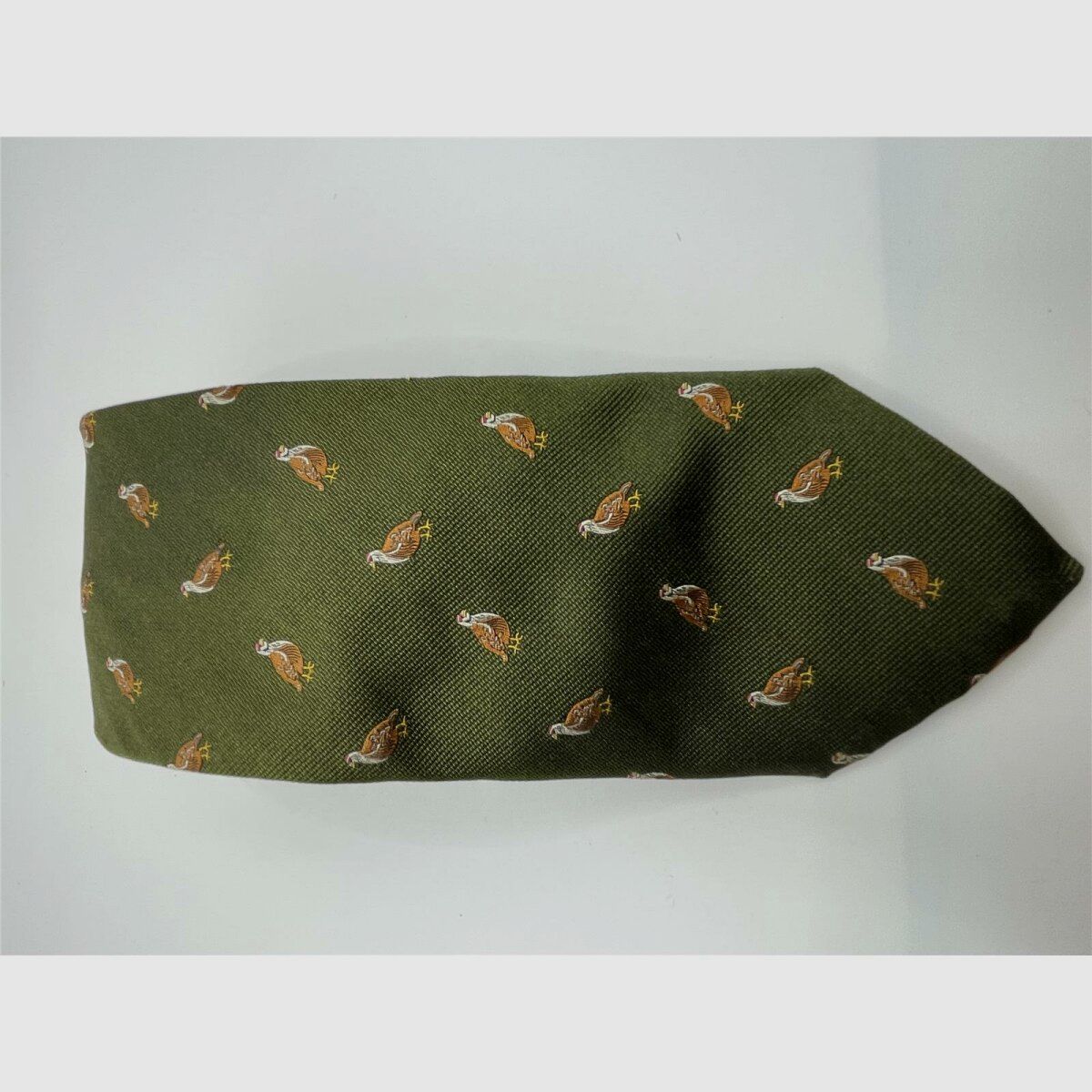 Robert Keyte cravatta 100% seta verde motivo gallo rosso