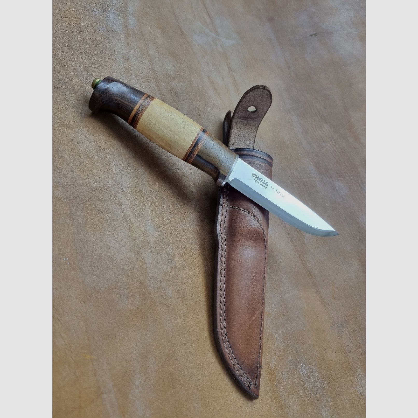 Helle Outdoormesser Modell 99 Harding Palisander Birkenholz Lederscheide