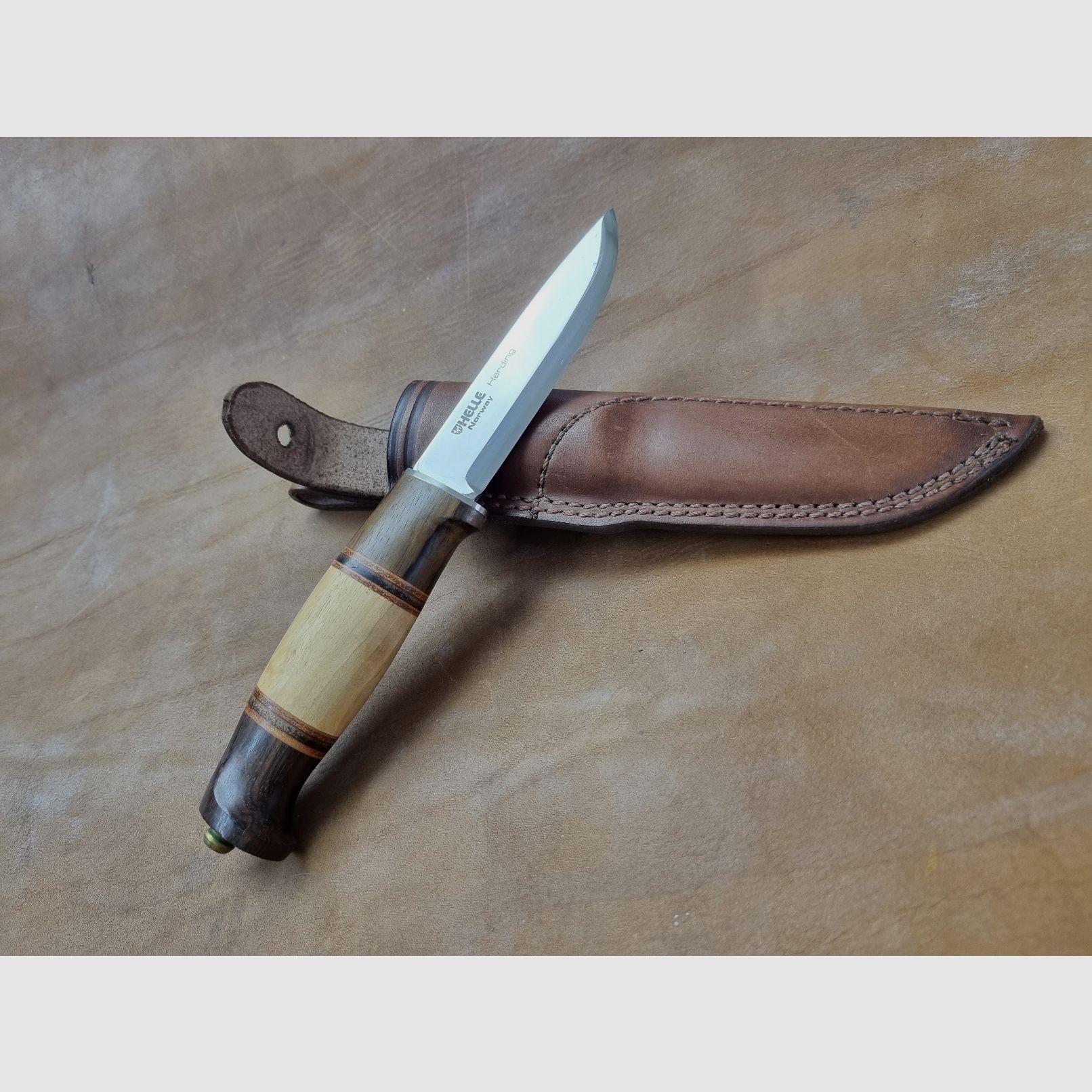 Bright outdoor knife model 99 Harding rosewood birch wood leather sheath