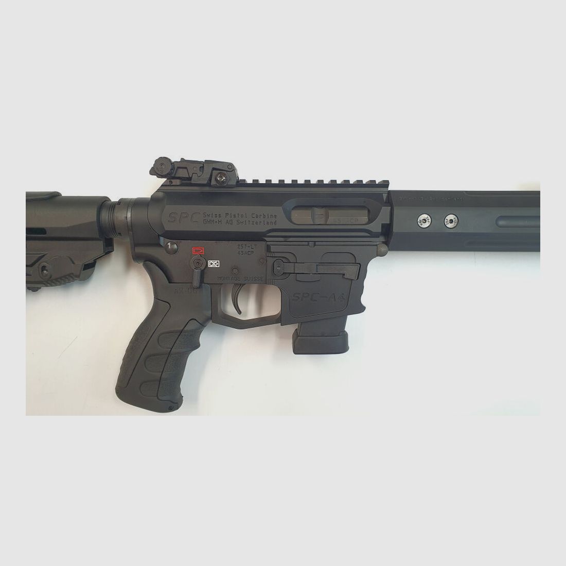 GWMH AG Semi-Automatisch Geweer GWMH SPC-SPORTER A4 10" (SWISS PISTOL CARBINE) ZWART Kal..45ACP AR15 Glock Magazine