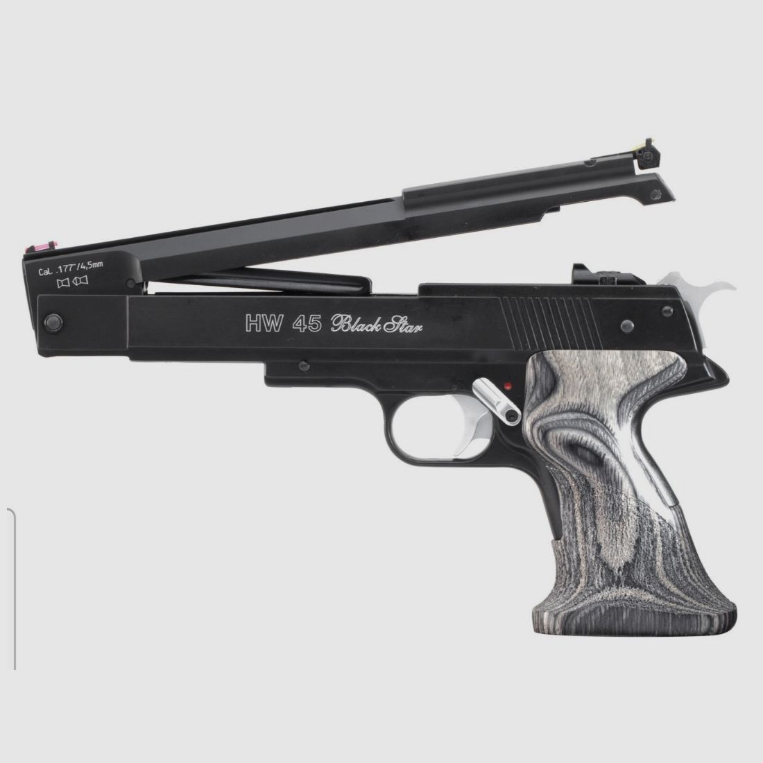 ¡Absolutamente NUEVO!!! Weihrauch HW 45 Black Star Pistola de aire comprimido Pump Cal. 4,5mm Diabolo negra extra fuerte / Inc. Madbull maletín de pistola Deluxe