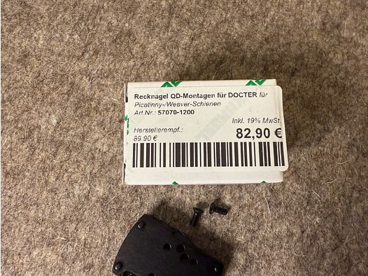 Placa de montaje QD Recknagel para rieles Picatinny, compatible con DOCTER/Fastfire y similares.