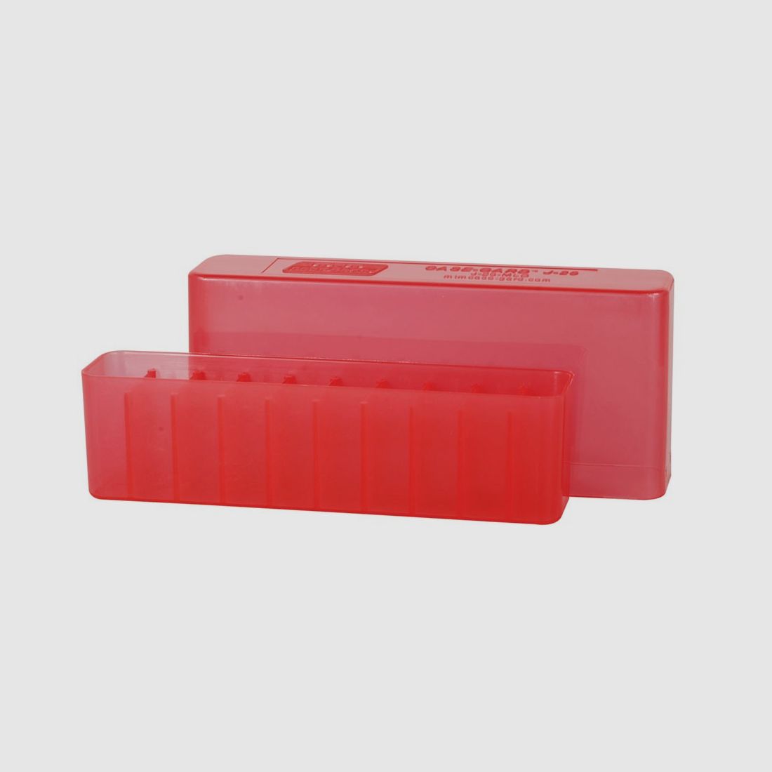 MTM scatola per cartucce J-20-MLD-29 rossa trasparente con coperchio per 20 cartucce .45-70 e altre.