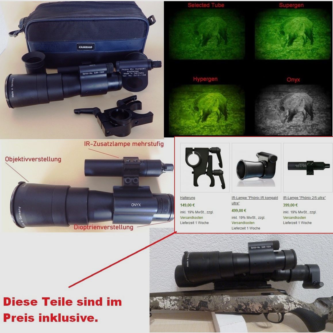Jahnke appareil de vision nocturne DJ-8 Onyx tube d'image haute performance 7,5x56 en excellent état