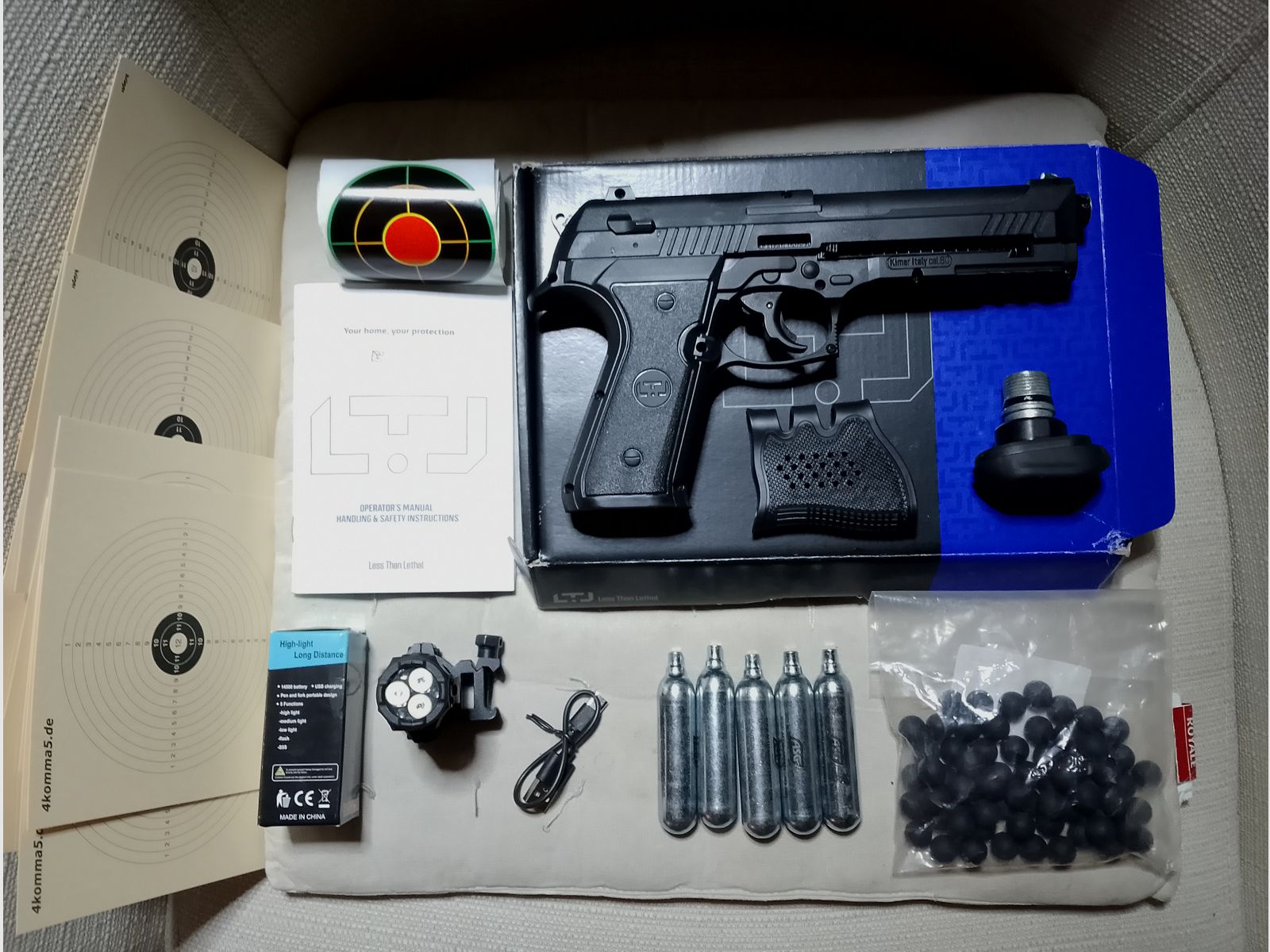 Alfa Ltj 1.50 RAM Paintball Markierer Cal .50 Set Kit Tactical Led Lampe Rubberballs CO2 Kapseln usw