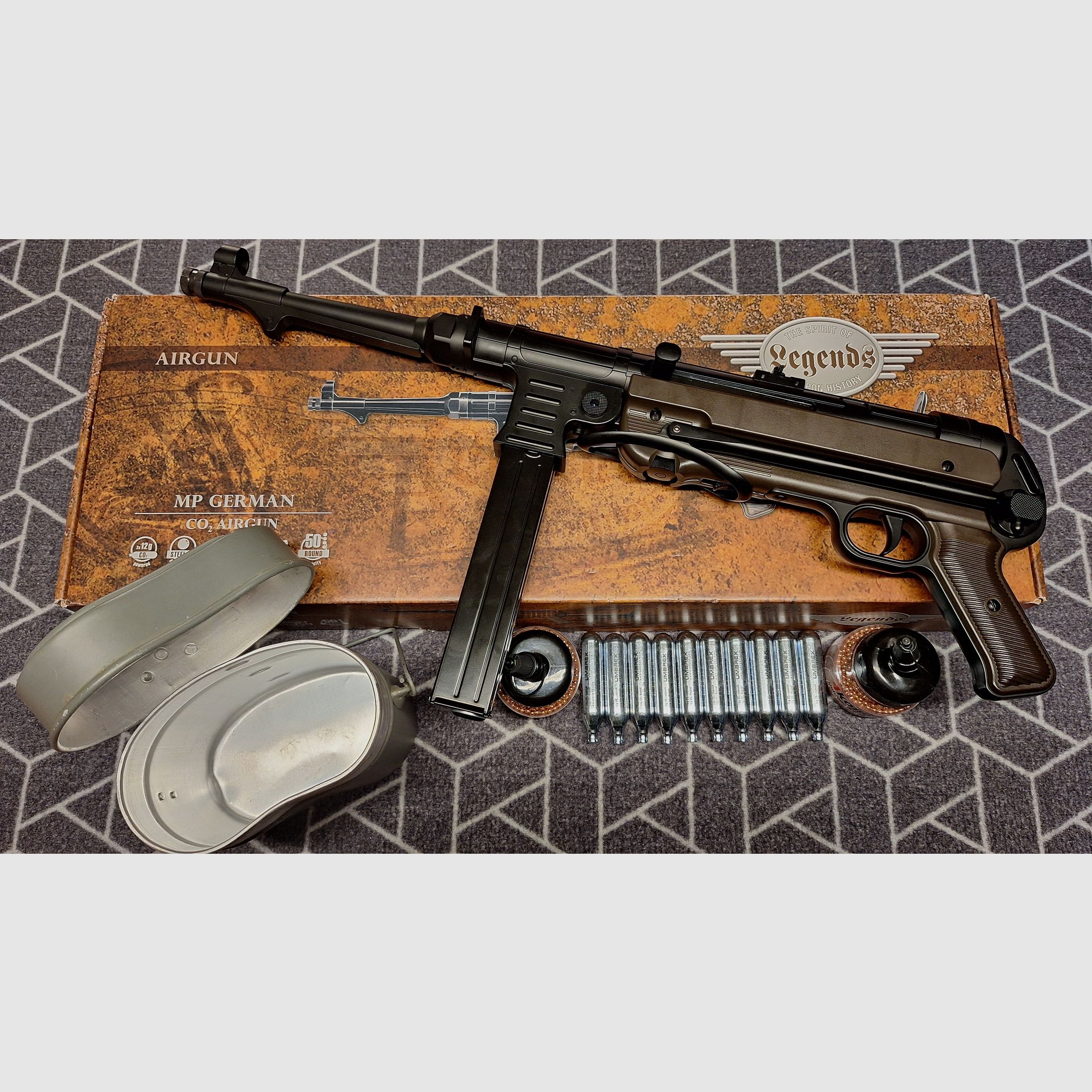 Legendy MP40 - 4,5 mm stalowe BB Co2 - Całkowicie metalowy! Z CO2+amunicją+uchwytem!