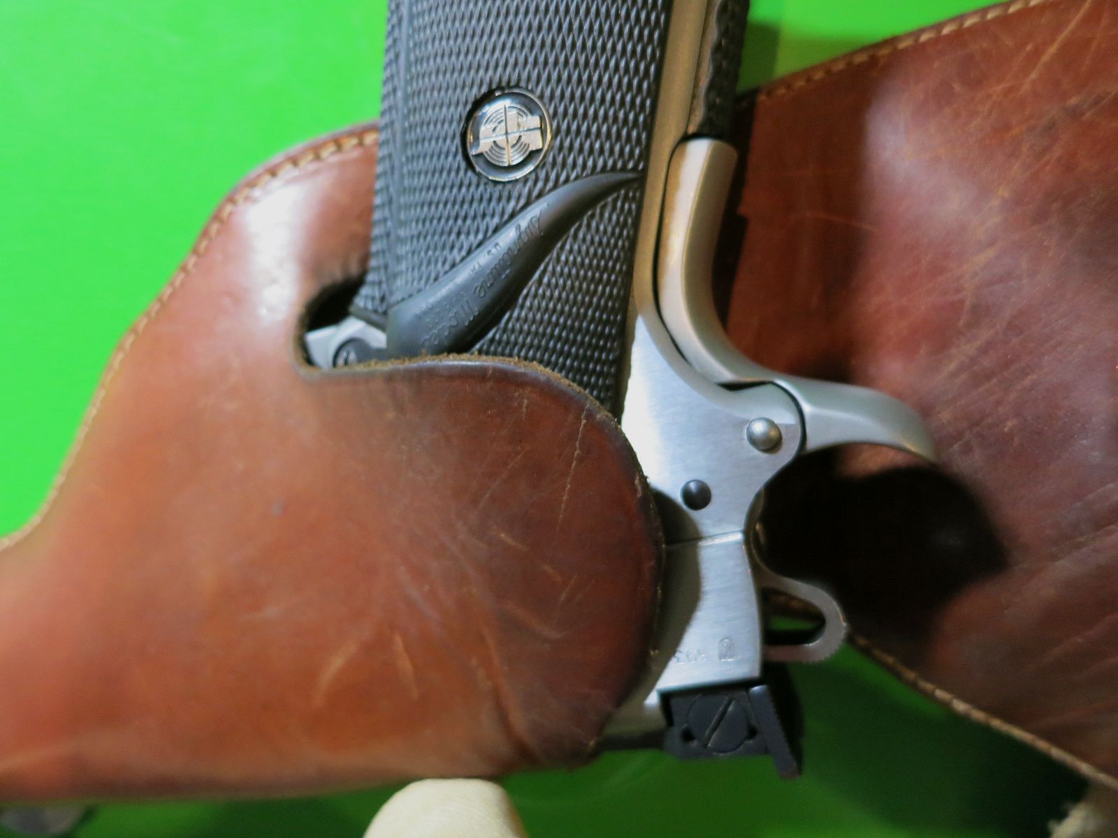 Shoulder holster, revolver + pistol 6" e.g. 1911, leather + textile (webbing)