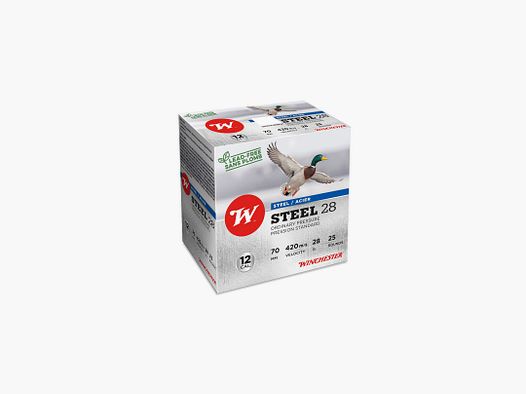 BOITE DE 25 CARTOUCHES WINCHESTER STEEL 28 ACIER 28G BOURRE JUPE CAL.12/70 PLOMB 6 ACIER - CARTOUCHE TOUT FUSILS