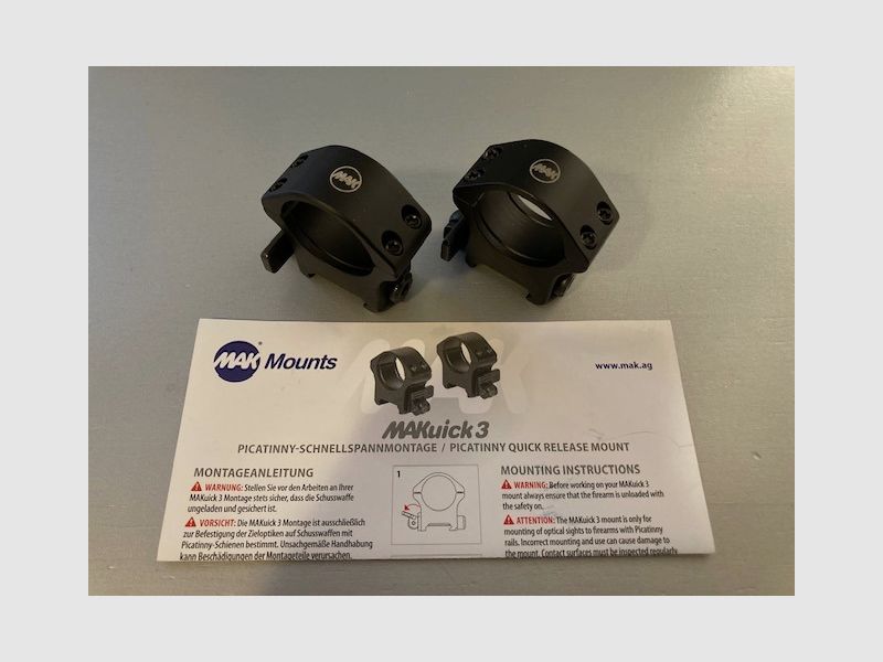 MAKuick 3 / MAK Kuick 3 Picatinny Ringe - ca. 10 mm Höhe - 30 mm Durchmesser - wie neu