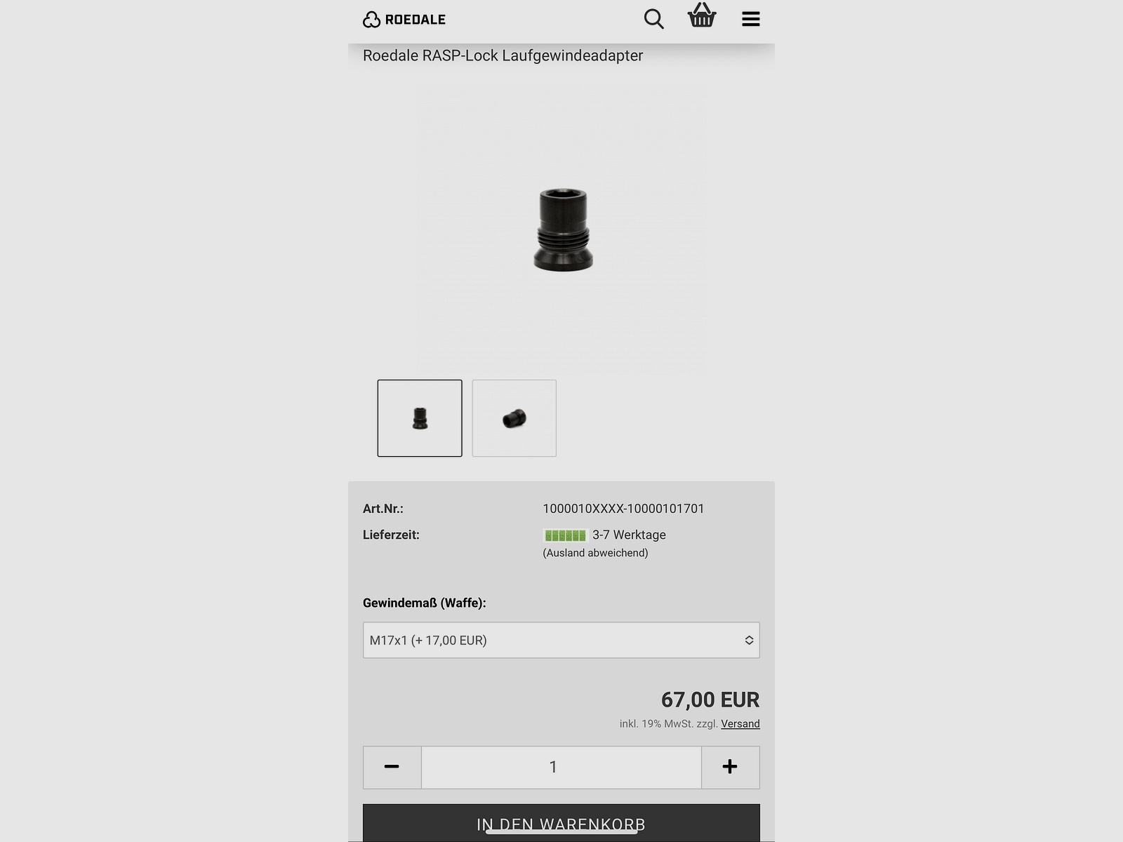 Roedale RASP Adapter Gewindeadapter