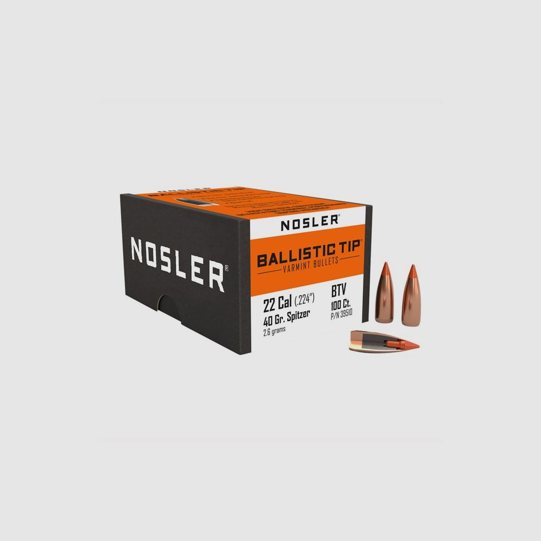 NOSLER 22 KALIBER (0,224″) 40GR SPITZER 100/BOX, afbeelding 2 van 2