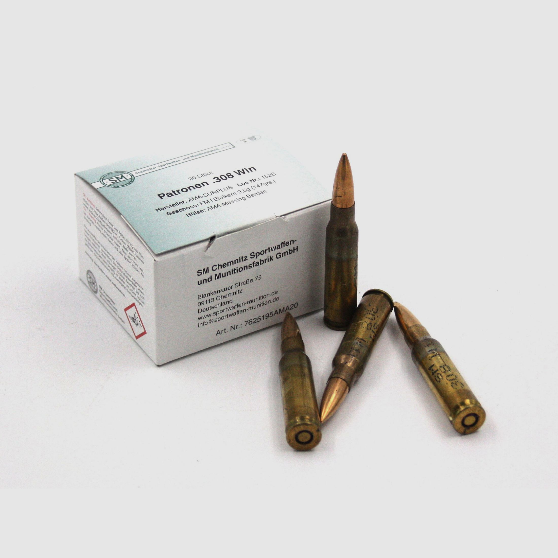 Surplus-SM, 308 Win, FMJ-BT, 147 gr., 20 Stk.