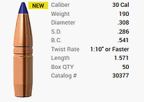 Barnes bullet .30/.308 190GR Long-Range X Hunting BT 50 pieces