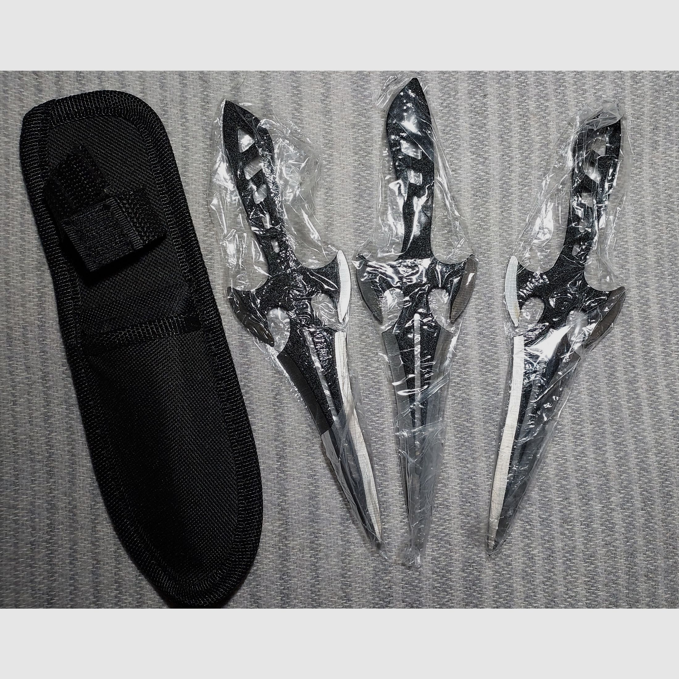 3er Set Fantasy-Wurfmesser – ca. 18,5 cm – mit Nylonscheide