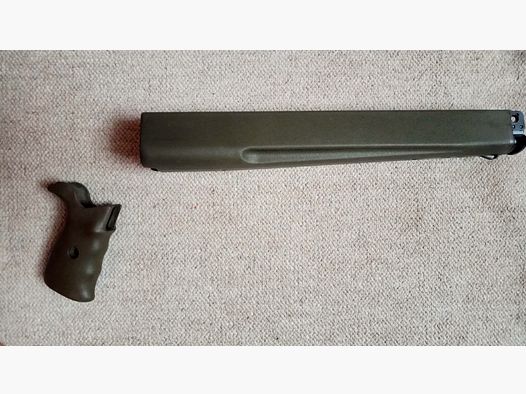 Seltener Original Trapezhandschutz für Zweibein und Griff Oliv-Grün ganzes Set für H&K G3A4 / G3 OD-green Wide Handguard + Grip