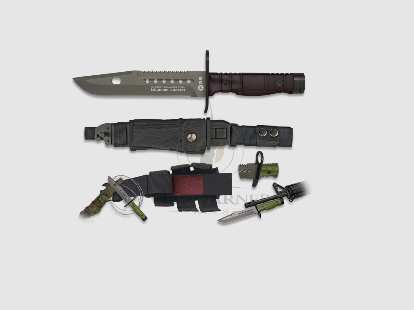 K25 schwarzes Bajonettmesser. Klinge 17,7 cm