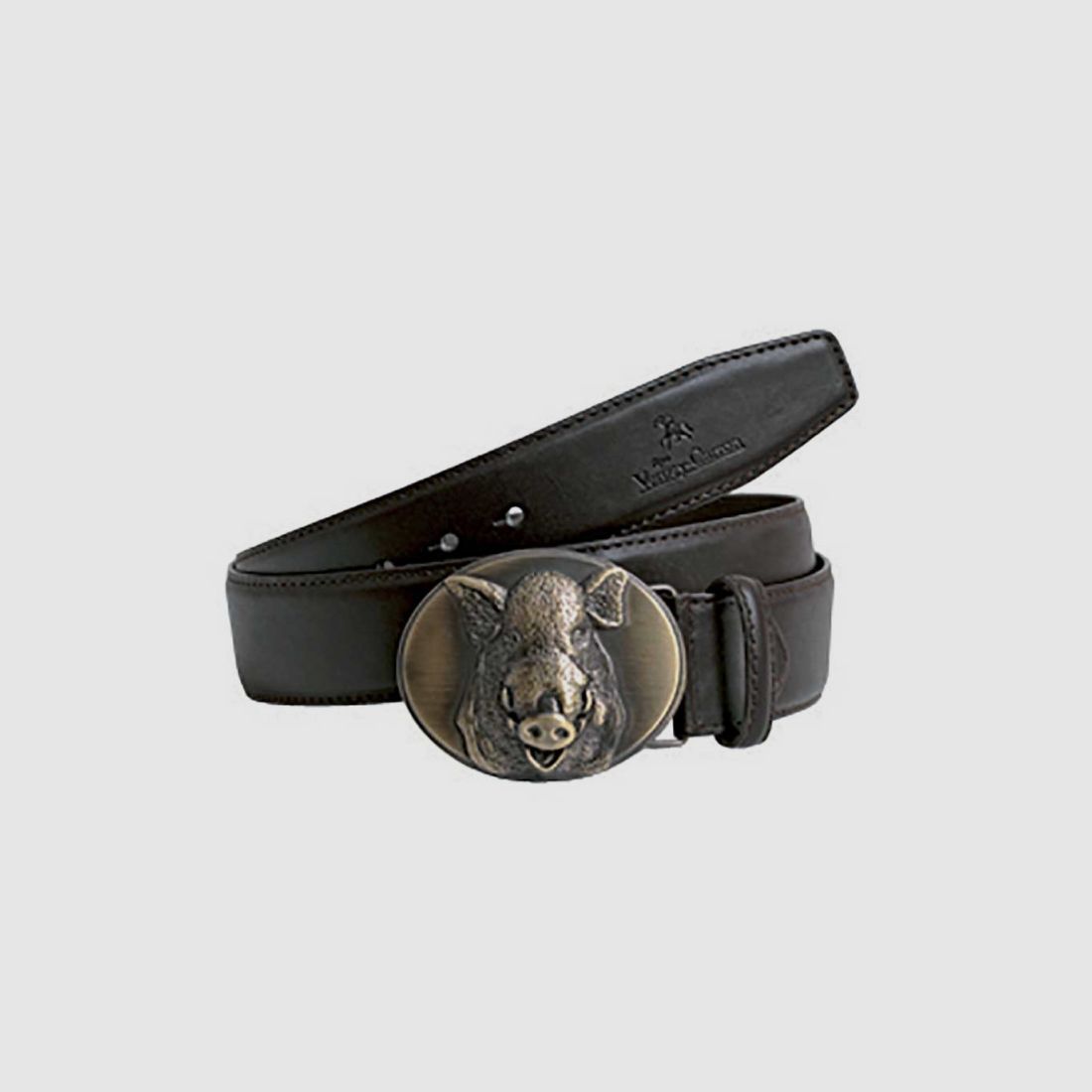 Leder-Gürtel braun mit Wildschweinschnalle Verney-Carron, Bild 1 von 2