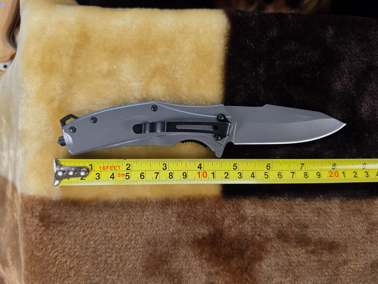 Couteau pliant tactique avec incrustation en bois, clip ceinture & flipper (couteau à une main / EDC), image 4 sur 5