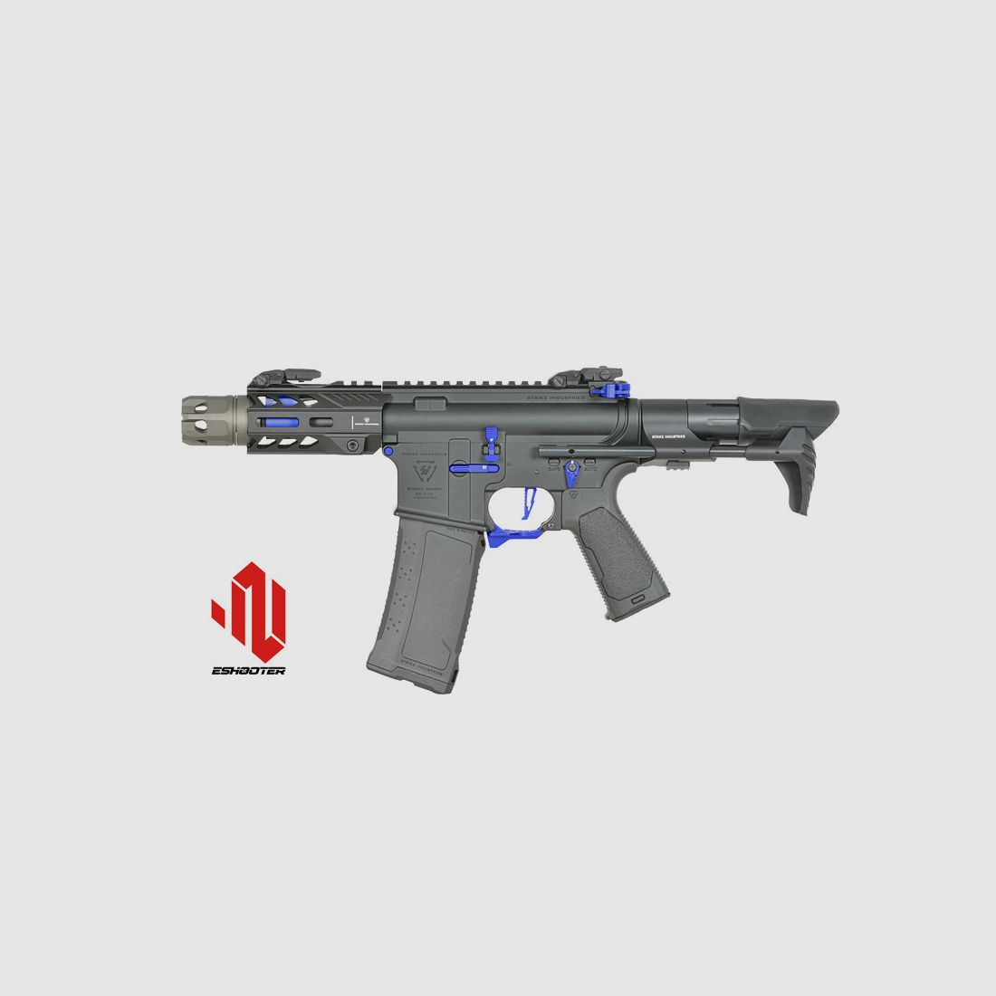 Strike Industries 4" Raiders Competition PDW S-AEG mit Eshooter ETU, blaue Elemente