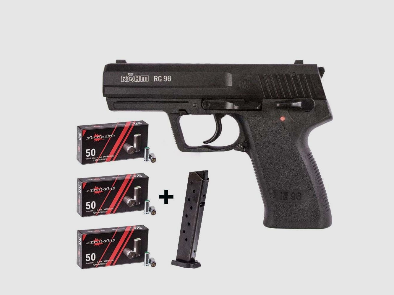 Pistolet à blanc Röhm RG 96 finition bleue ensemble de cartouches à blanc