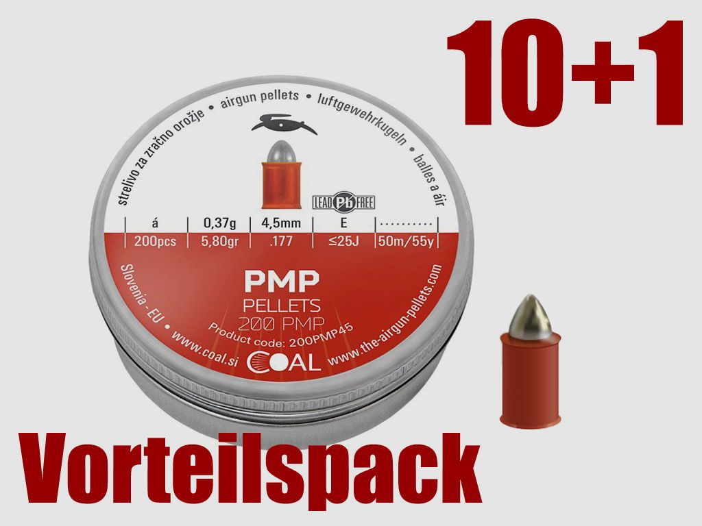 Vorteilspack 10+1 Spitzkopf Diabolos Coal Plastic Metal Pellets Kaliber 4,5 mm 0,37 g Kunststoffummantelt bleifrei 11 x 200 StĂĽck