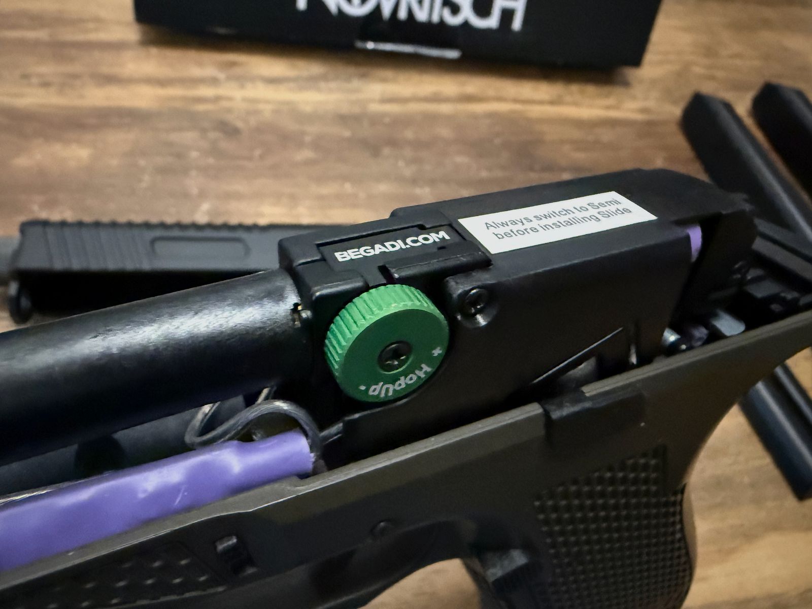 Novritsch SSE18 AEP pistol with Begadi hop-up and accessories