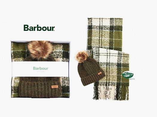 BARBOUR Set cappello e sciarpa tartan Saltburn verde donna