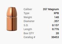 Barnes Geschoss .357 Mag./.357 140GR XPB Pistol FB 20 Stück