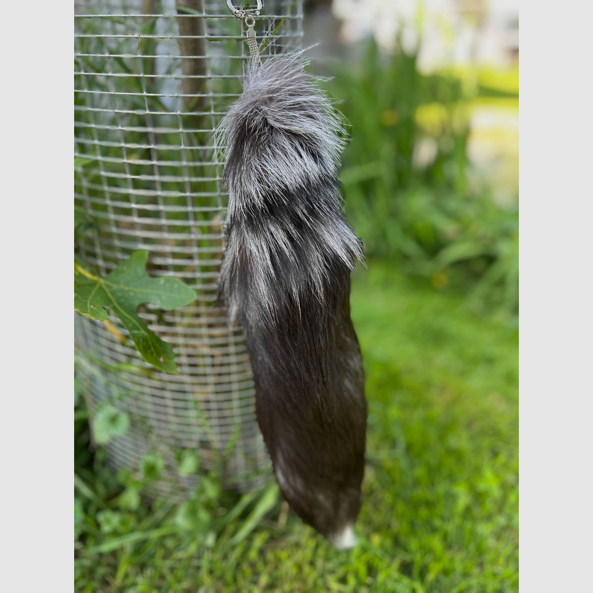 Real silver fox tail with keychain