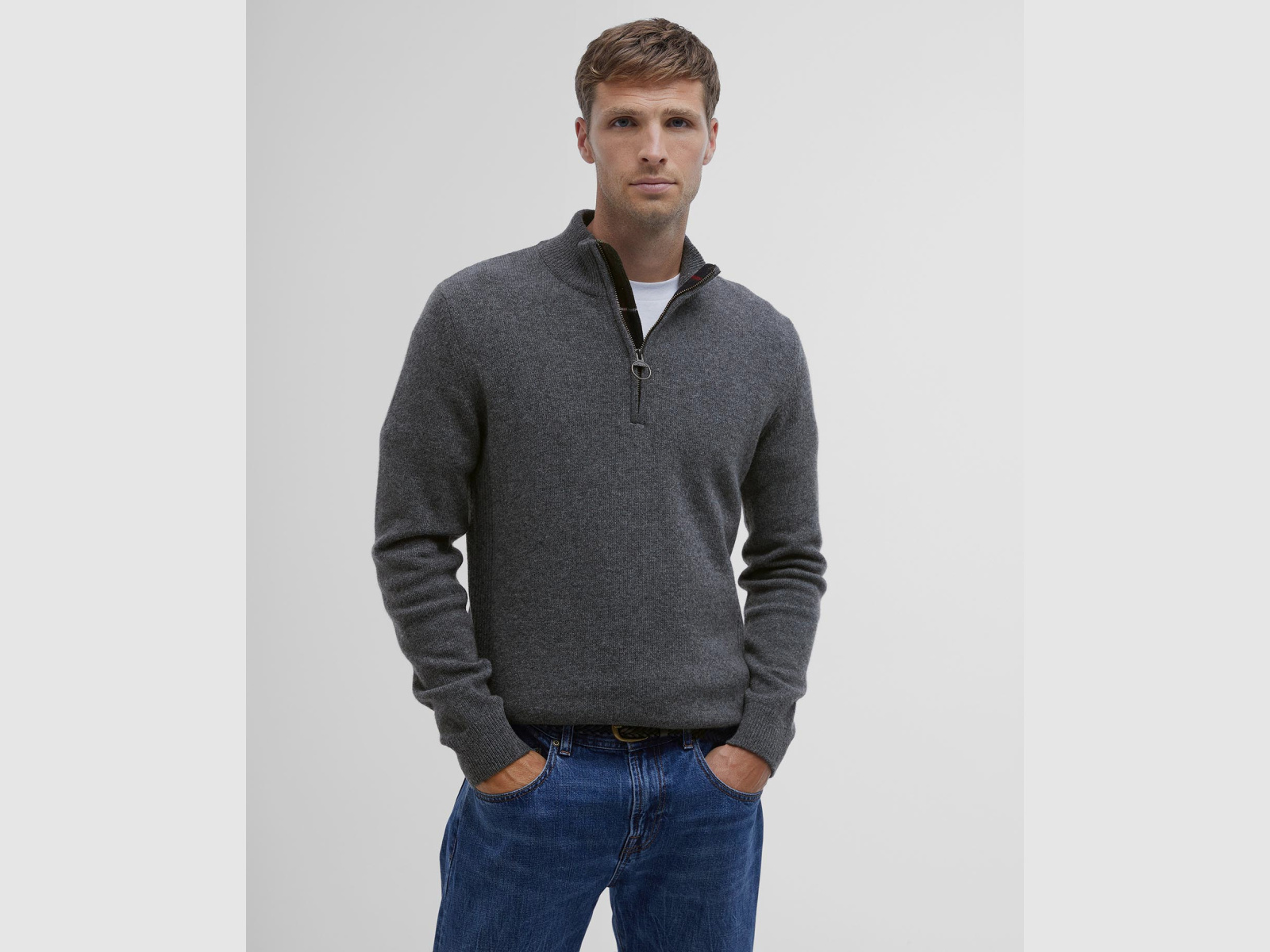 BARBOUR Holden Half Zip Sweater Mid Grey Marl