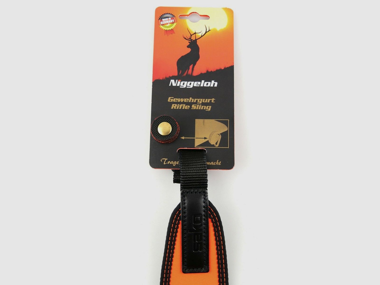 Niggeloh 134600510 Gewehrgurt SAKO Neopren Orange mit Einstecktasche
