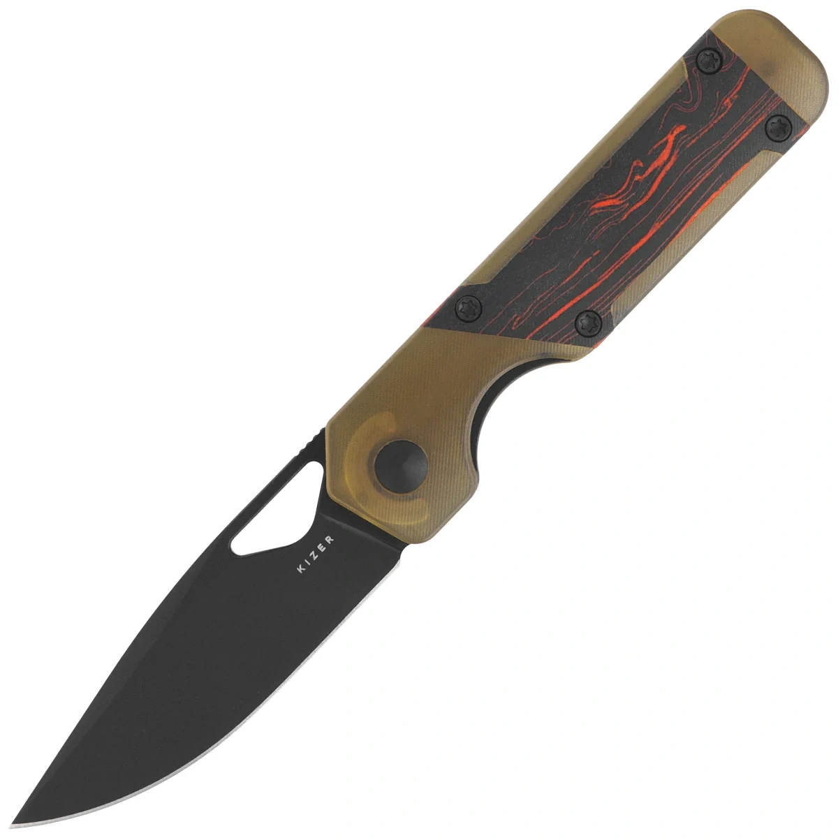 Nóż składany Kizer Mini Militaw Damascus G10 / PEI, Black PVD Nitro-V by Jonathan Styles
