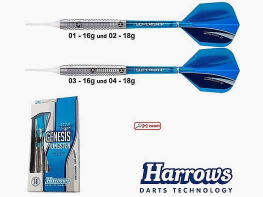 Harrows Darts Technology Genesis Tungsten Soft 16g Dart & Accessoires