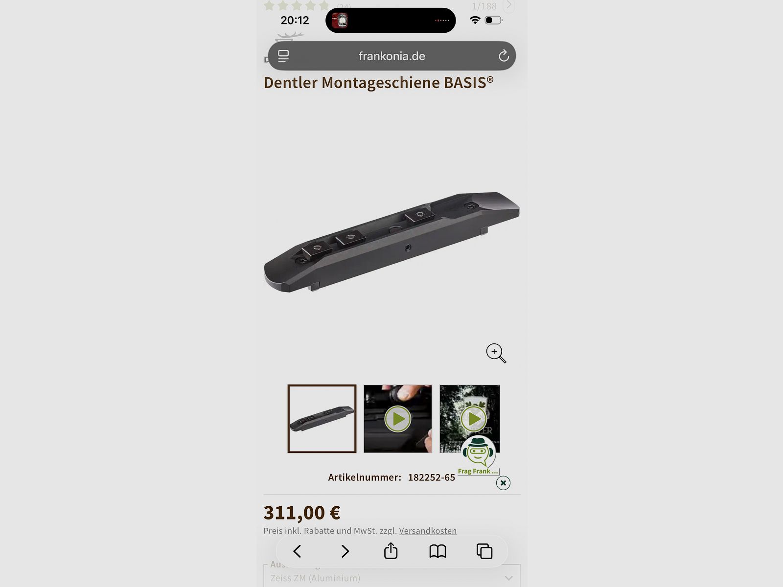 DENTLER mounting rail BASIS for *Zeiss*