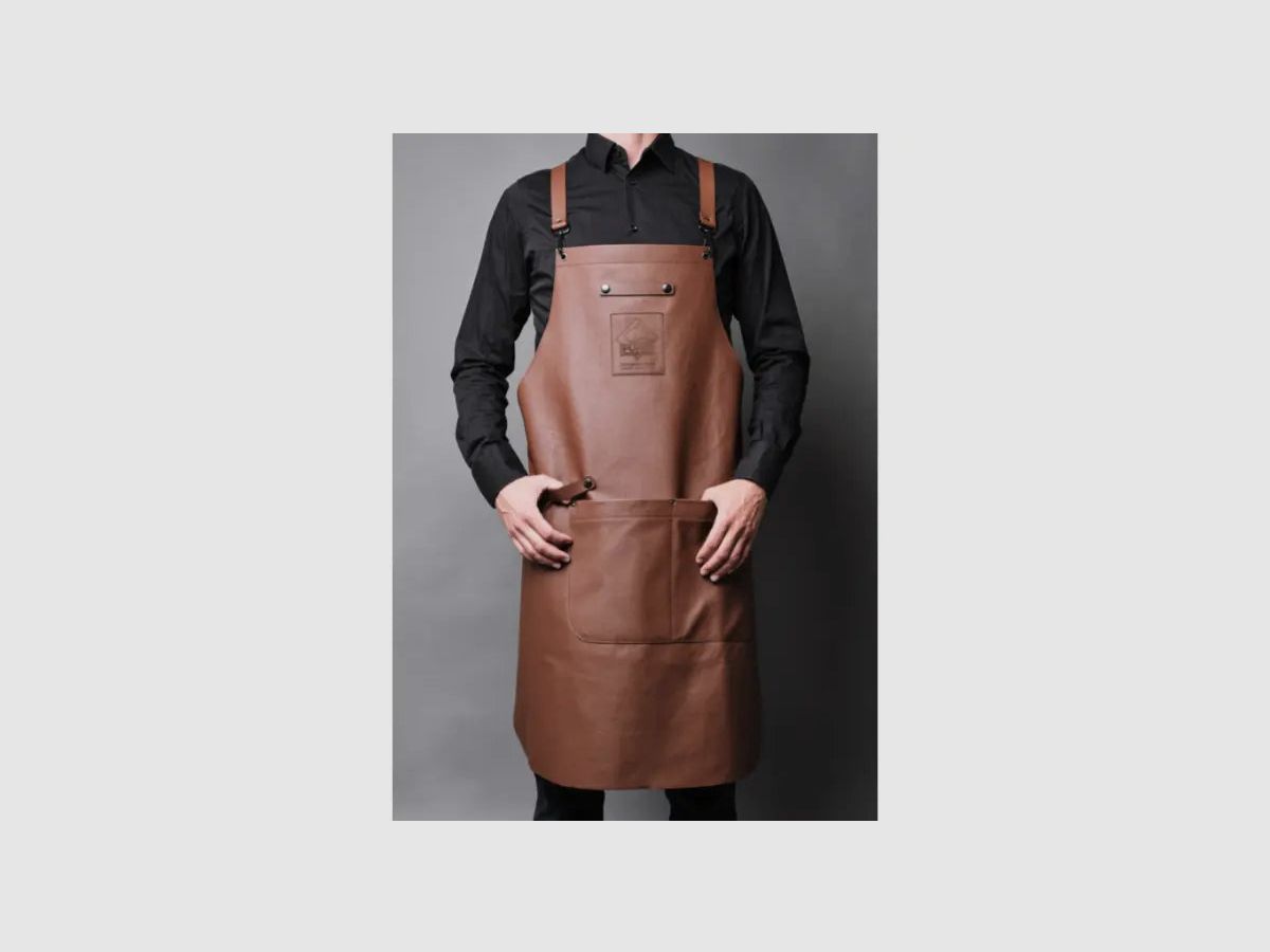 Kook- en grillschort, duurzaam en robuust van rundleer kleur cognac