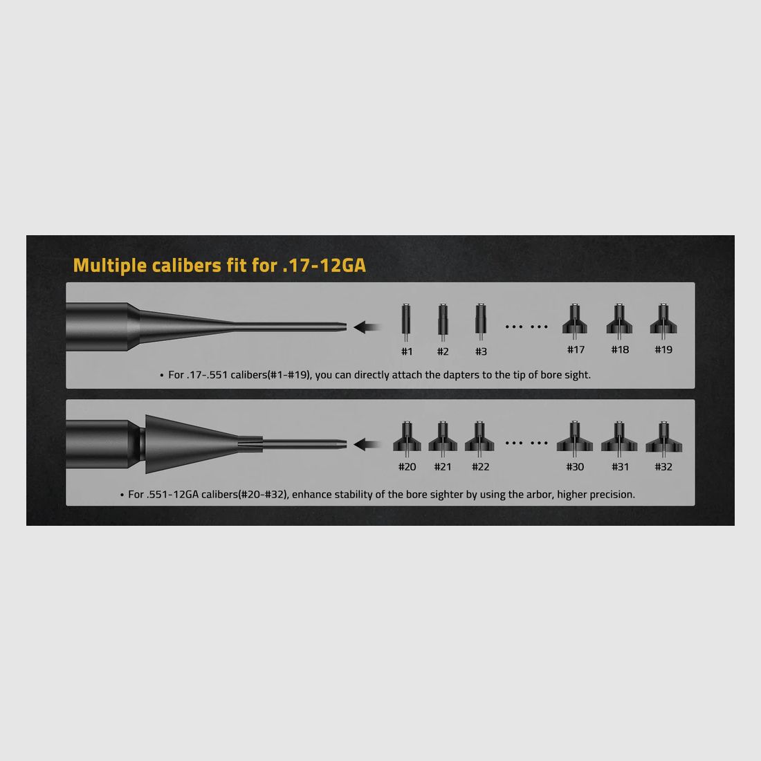 CVLife Bore Sight Laser - 32 Adaptern für Kaliber von 0,17 bis 12GA