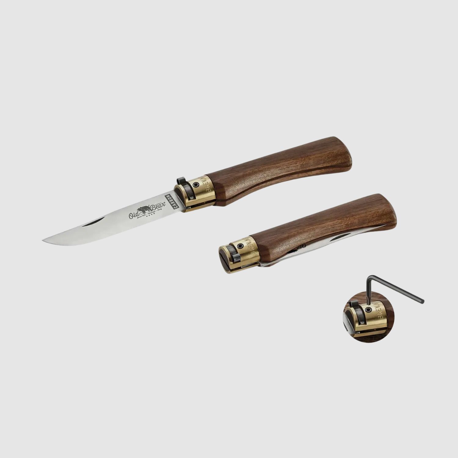 Old Bear XL Couteau Pliant en Acier au Carbone en Noyer
