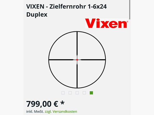 Vixen 1-6x24 Duplex Picatinny Mount Driven Hunt Scope