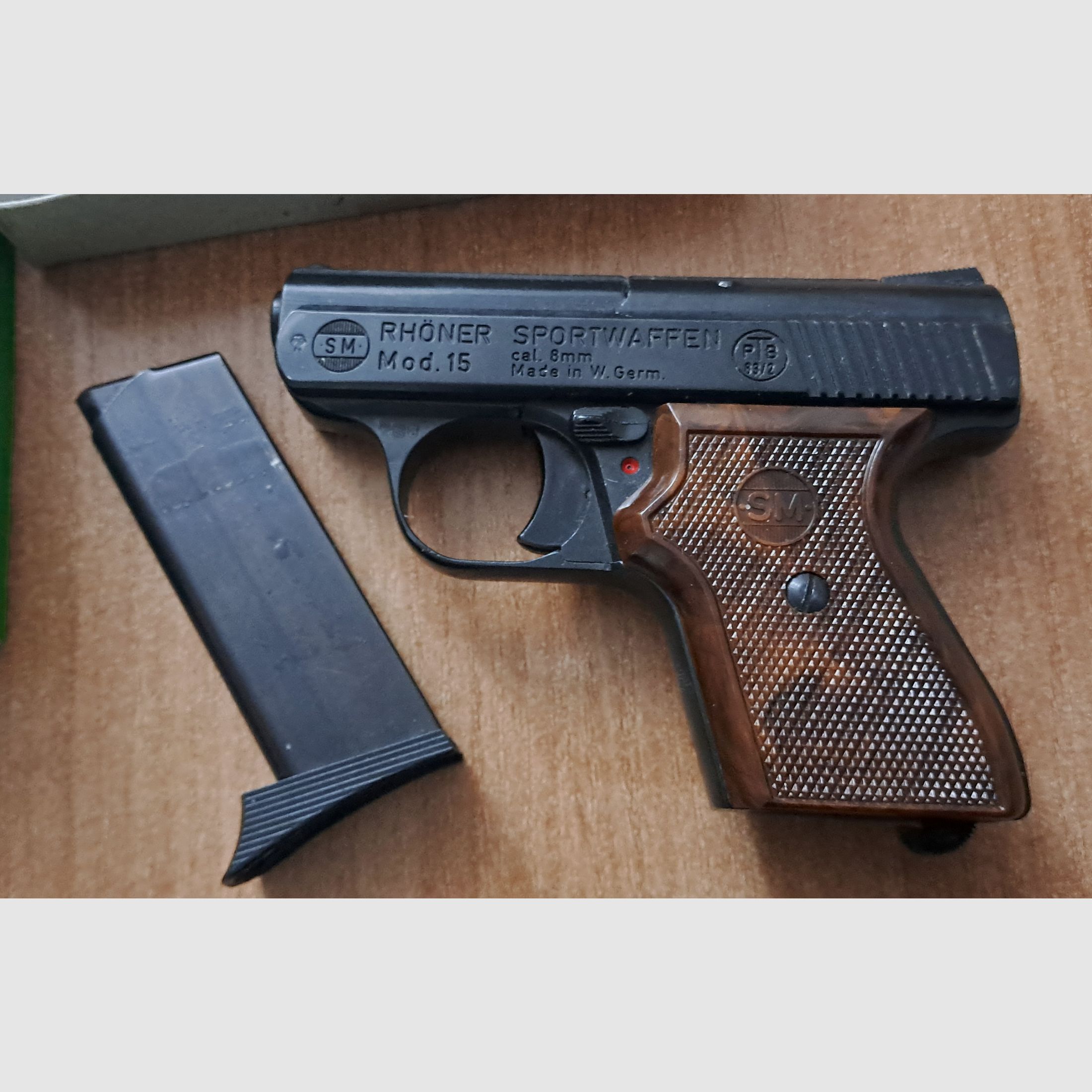 Old Rhöner SM 15 caliber 8 mm blank in PTB 83/2 with packaging!