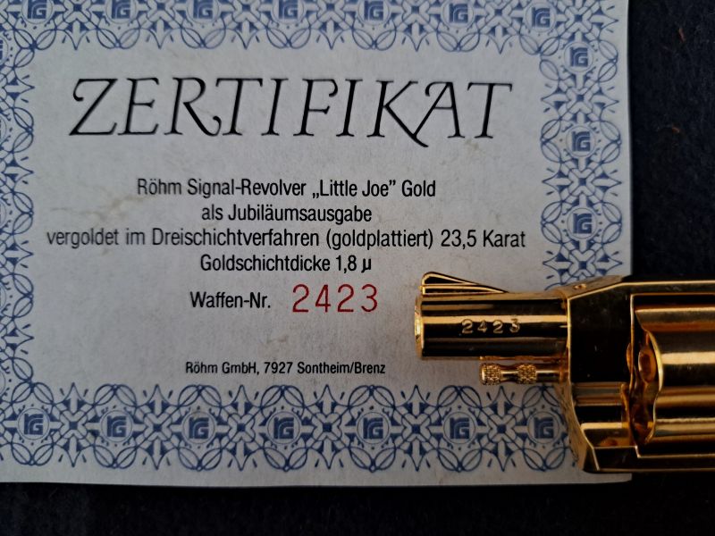 Revolver Röhm Little Joe .22lg Knall limitierte Gold Edition PTB 380 mit Zertifikat und OVP TOP!