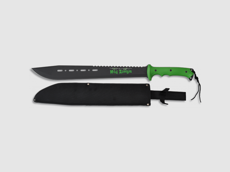 Machette 63,5 cm lame 45,5 cm MAD ZOMBI vert avec étui en nylon