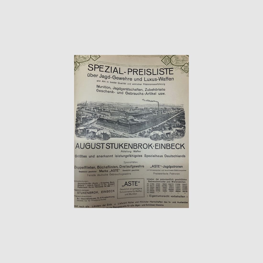 Catalogue d'armes August Stukenbrok Einbeck, Armes modernes, Munitions, Articles de chasse